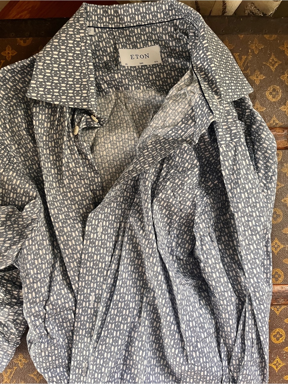 Eton Men's Navy and White Geometric Button-Down Shirt